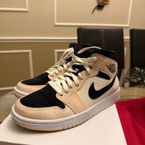 Jordan Black and Cream Mid Sneakers